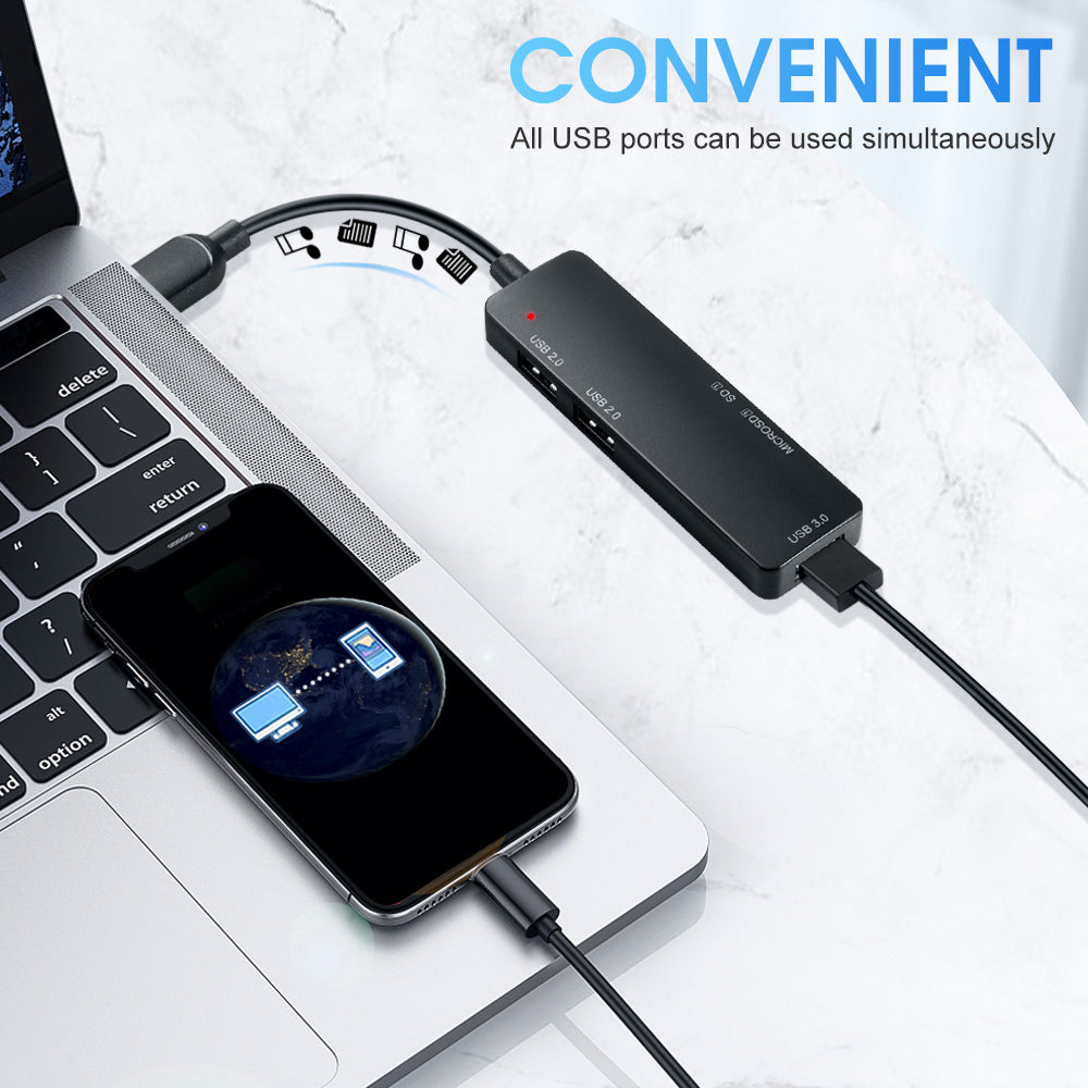 5-in-1 USB 3.0 Extension Hub w/ Memory Card Reader Adapter